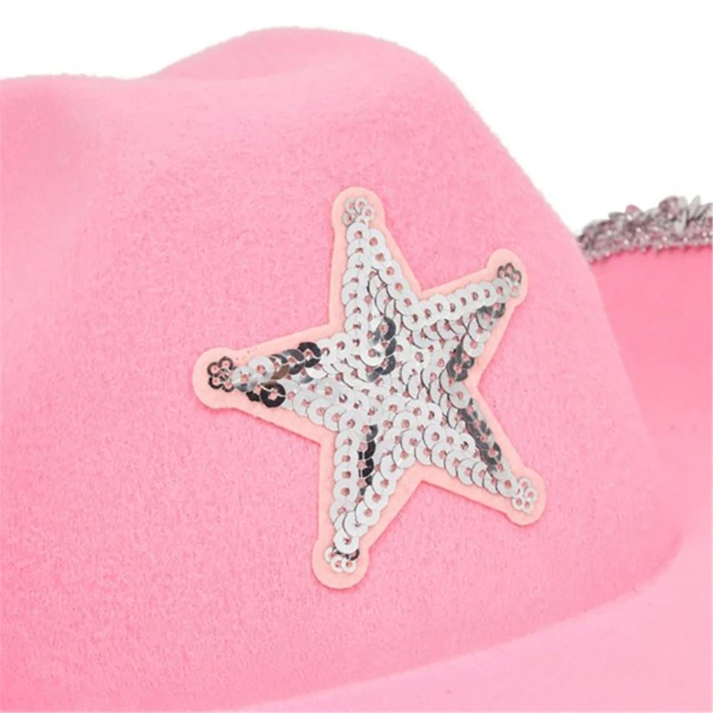 Pink Cowboy Hat for Girls Sparkly Cowgirl Hat with Sequins and Dazzling Star Cute Birthday Party Hat Costume Accessories