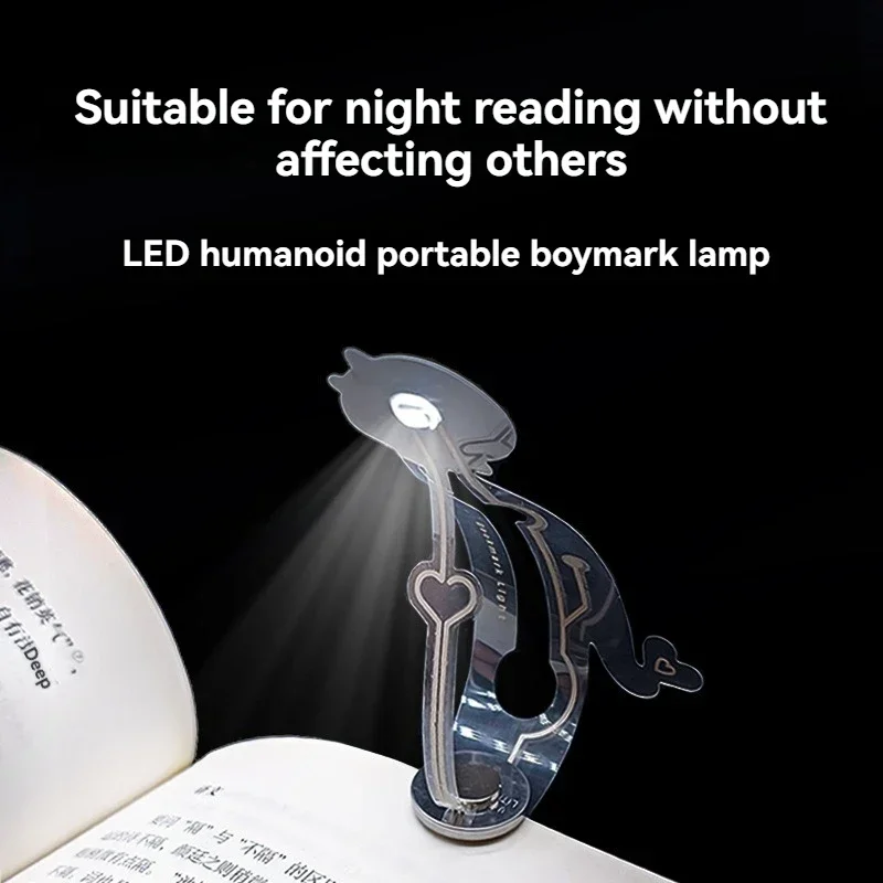 LED Human Shape Bookmark Light Reading Helper Bedside Clip-on Book Light Portable Mini Reading Lamp Creative Desk Light