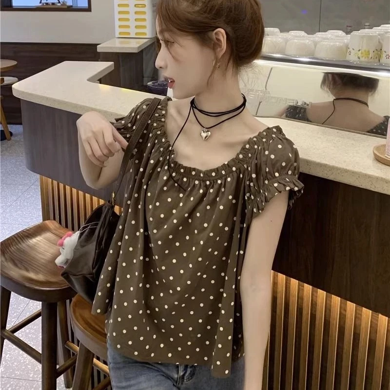 Korean Temperament Polka Dot Loose Blouse Summer New Thin Short Sleeve Print Youth Fashion Shirt Ops Casual Sweet Women Clothing