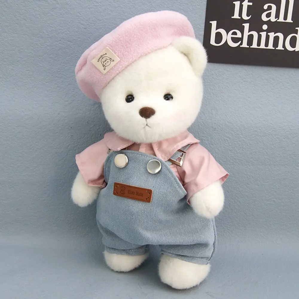 30CM Plush Toys Clothes Suit Fashion Cotton Pants T-shirt Overalls Bear Necklace Miniature Hat Berets For 1/6 Dolls Accessories