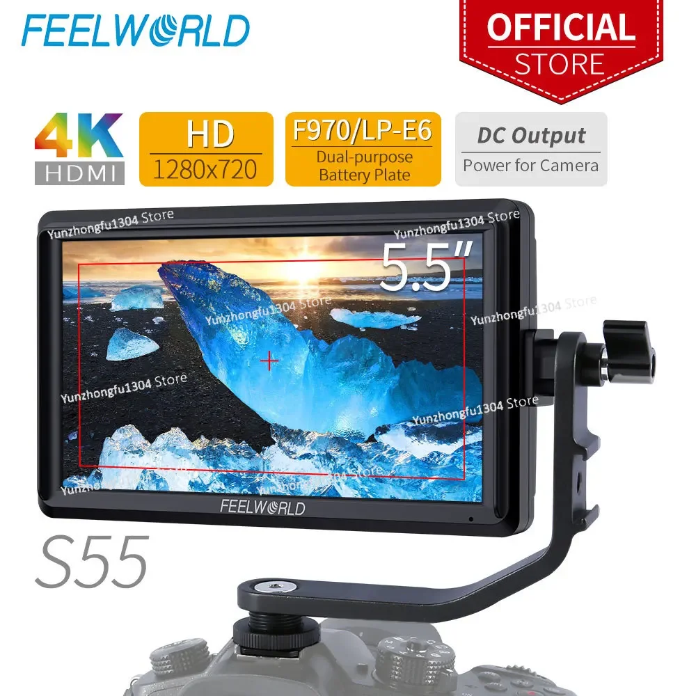 FEELWORLD S55V3 6 Inch IPS on Camera Field DSLR Monitor Focus Assist 1280x720 Support 4K HDMI Input DC Output Include Tilt Arm