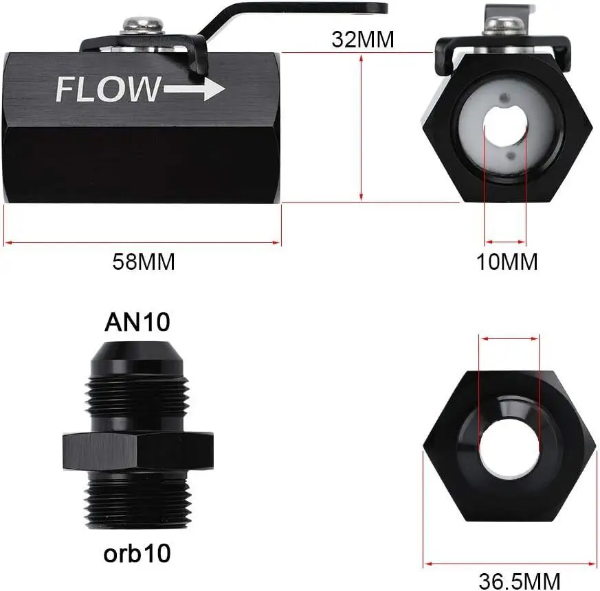 6AN-10AN อลูมิเนียมอินไลน์การใช้ปิดวาล์วควบคุมการไหลตัดด้วยคันโยกสายเคเบิล