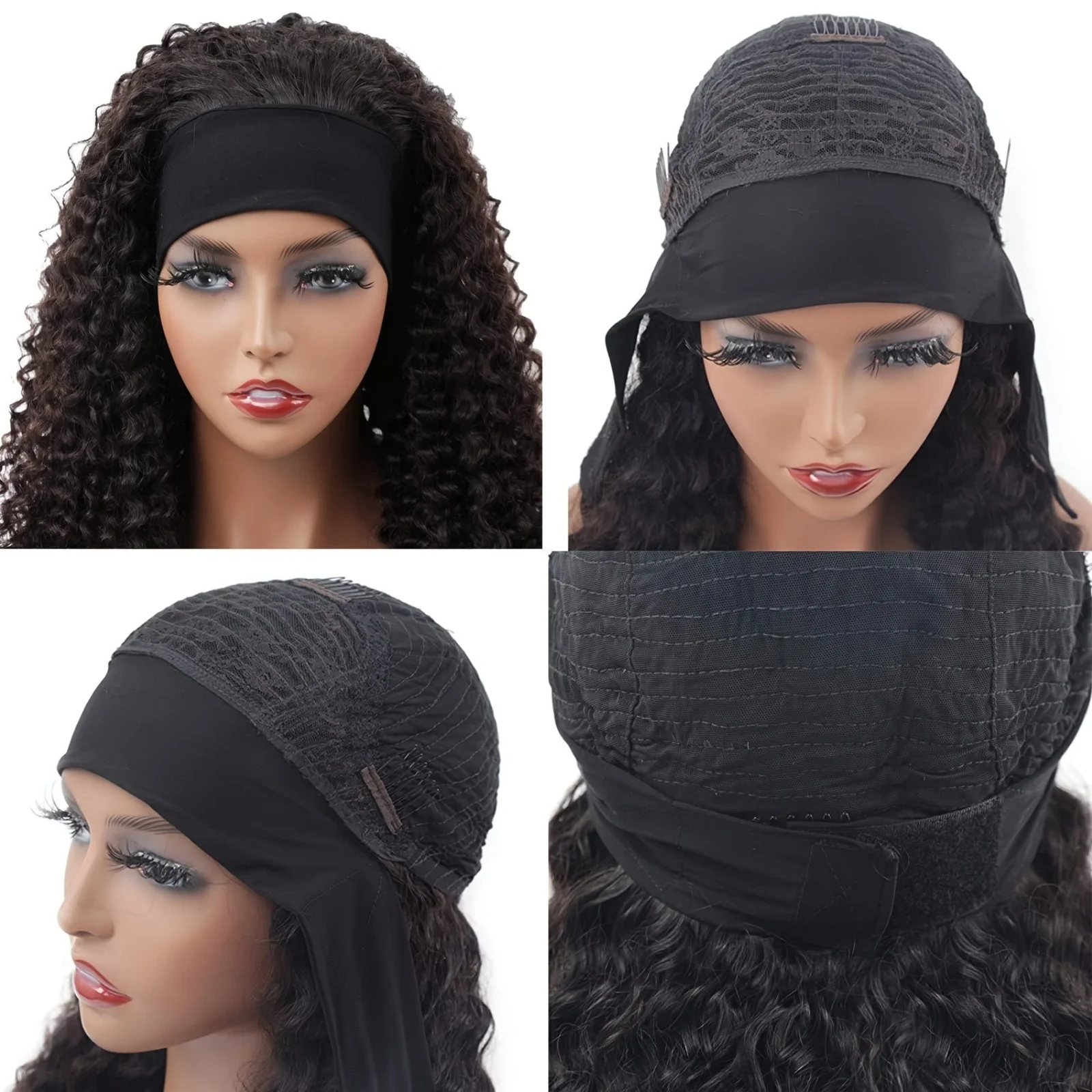 Brazilian Human Hair Headband Wigs Jerry Kinky Curly Deep Wave Body Wave Water Wave Machine Wig for Black Women 250% Density Ready to Wear