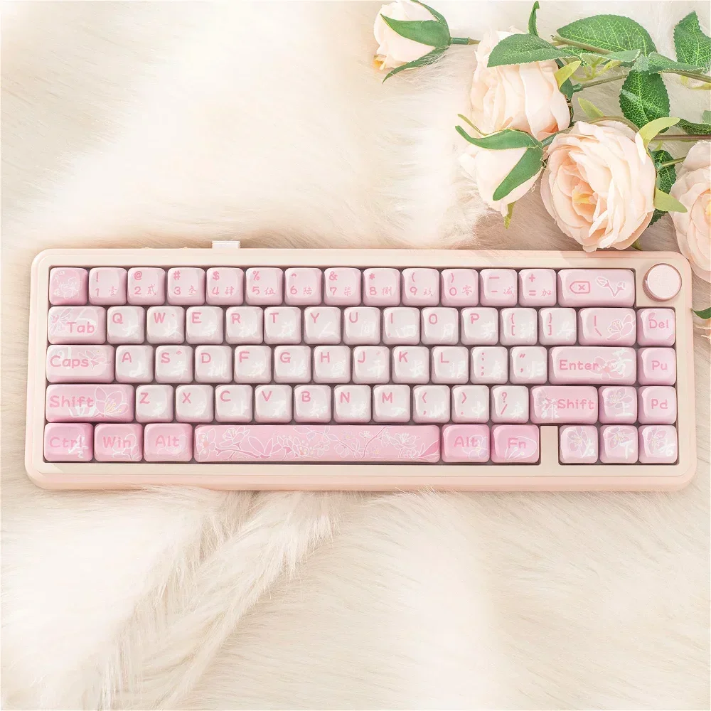 Juego de teclas MOA rosa PBT 131 teclas tema de flor de cerezo para accesorios de teclado mecánico 60/64/84/98/108