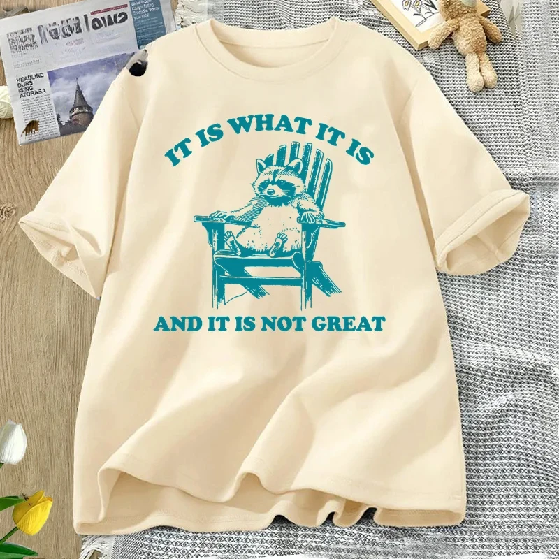 It Is What It Is and It Is Not Great Funny Raccoon T Shirt Women Trash Panda Opossum Graphic T-shirts Short Sleeve Tees