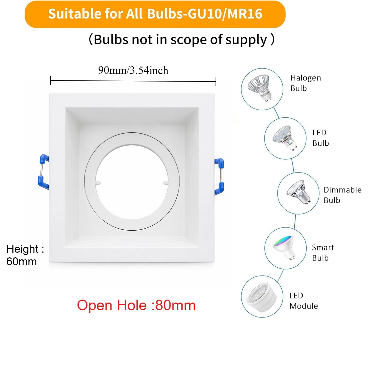 JOYINLED GU10 Spotlight Ceiling Light Round Square Recessed Downlight Trim 1/10PCS Frame Fixture GU10 Bulb Holder Cutout 80mm