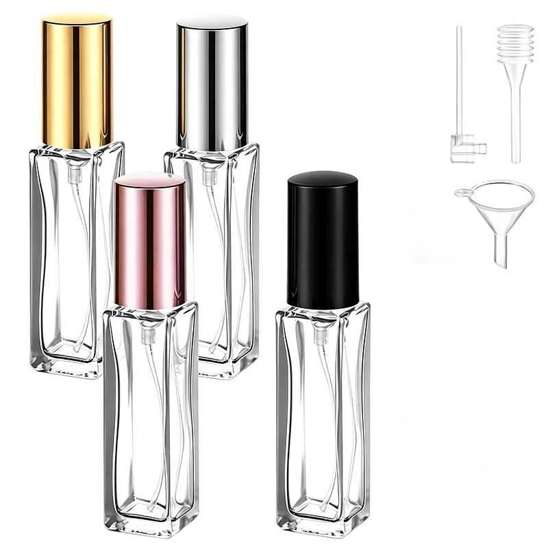1pc10ml reusable glass perfume spray, aluminum cover, portable empty perfume container, suitable for men and women (multi-color)