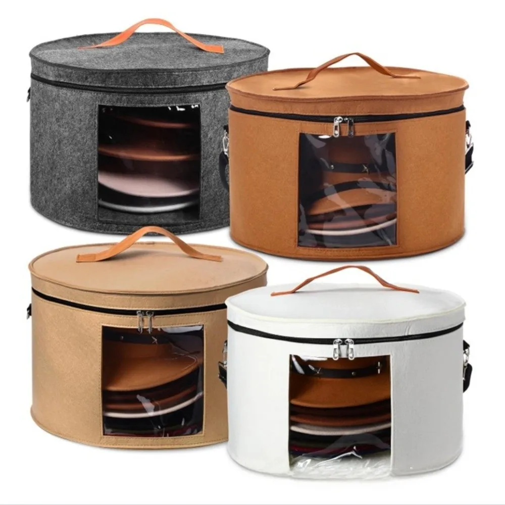 Felt Cloth Hat Storage Box Large Capacity Collapsible Hat Box for Women Men Circular Dustproof Wide Brim Hat Case