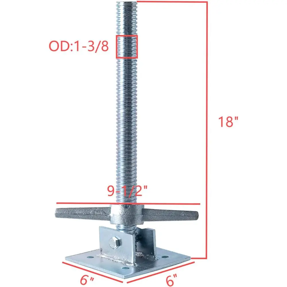 4-Piece Swivel Jacks with Base Plate, 6000 lbs Capacity, Adjustable Leveling for Baker-Style Scaffolding