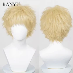 RANYU Anime Wig Synthetic Short Curly Blonde Yellow Cosplay Hair Heat Resistant Wig for Party