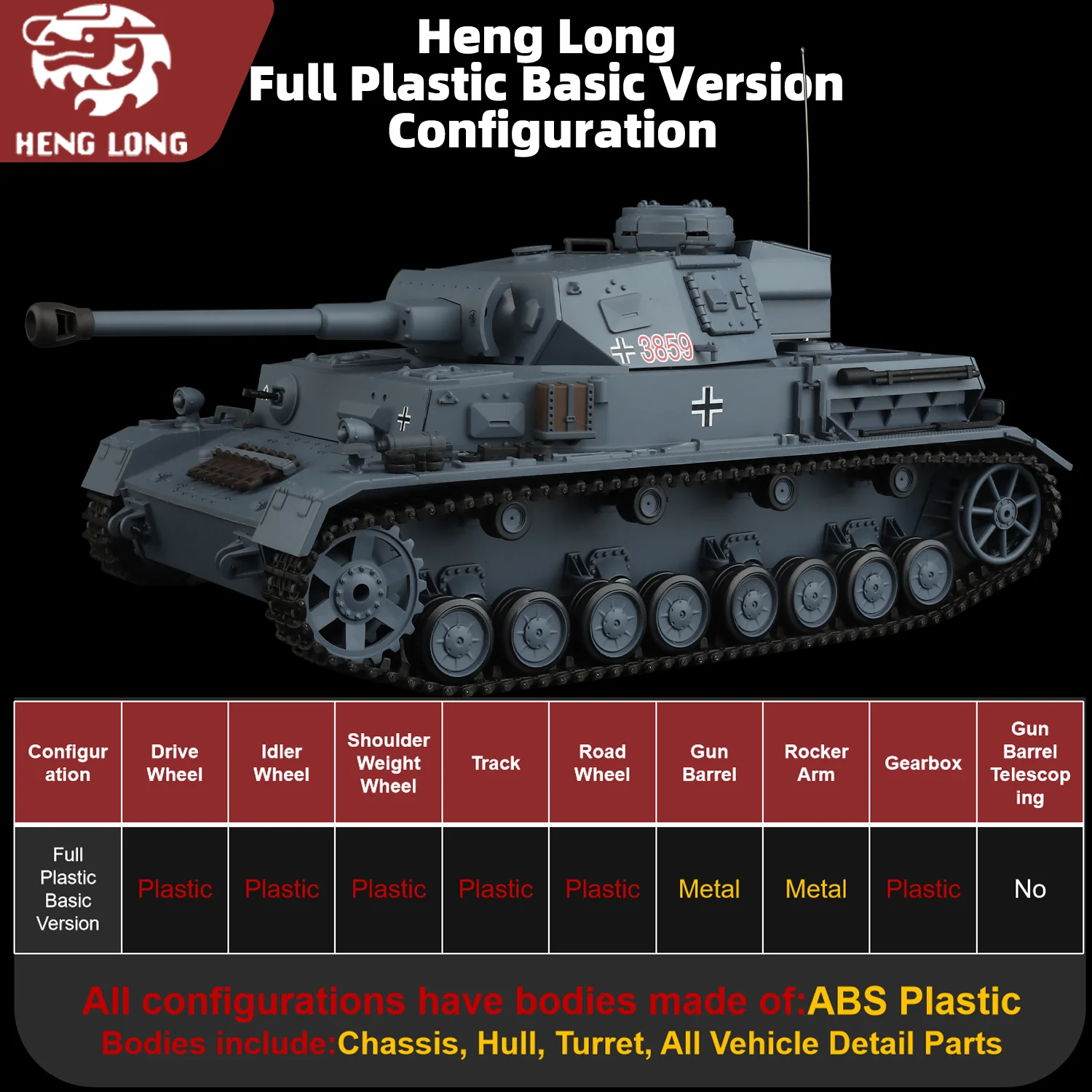 Chars Heng Long rc 1/16 modèle de char allemand Panzer IV F2-Type (Ver de base entièrement en plastique. & 320 °   Tourelle rotative et TK7.0) No.3859