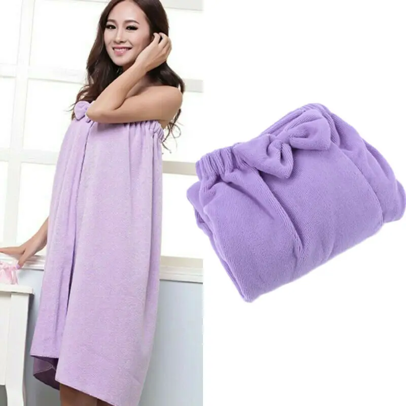 Newly Women Fast Drying Bowknot Wearable Bath Towel Shower SPA Wrap Body Beach Bathroom Bathrobe Robe Soft Absorbent Microfiber