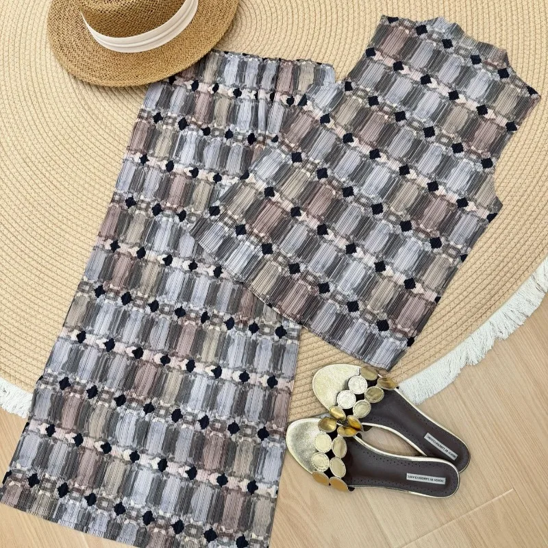 

Miyake Pleated 2026 Spring/Summer Original New Printed Set Pleated Vest and Skirt Two-Piece Set Pleated Retro Style Women Pleat