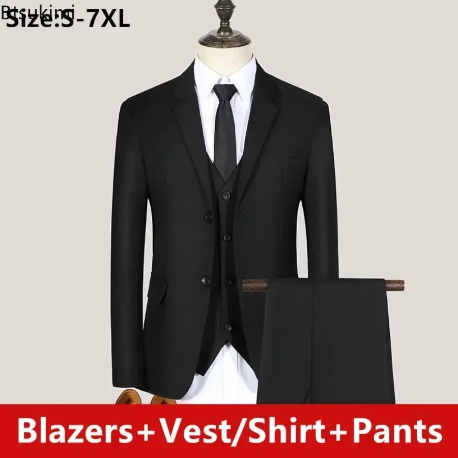 New 2026 Men's Suit Sets 3 Piece Set Chic Elegant Luxury Wedding Business Blazers Shirt Vest Pants Formal Clothing Sets Men 7XL