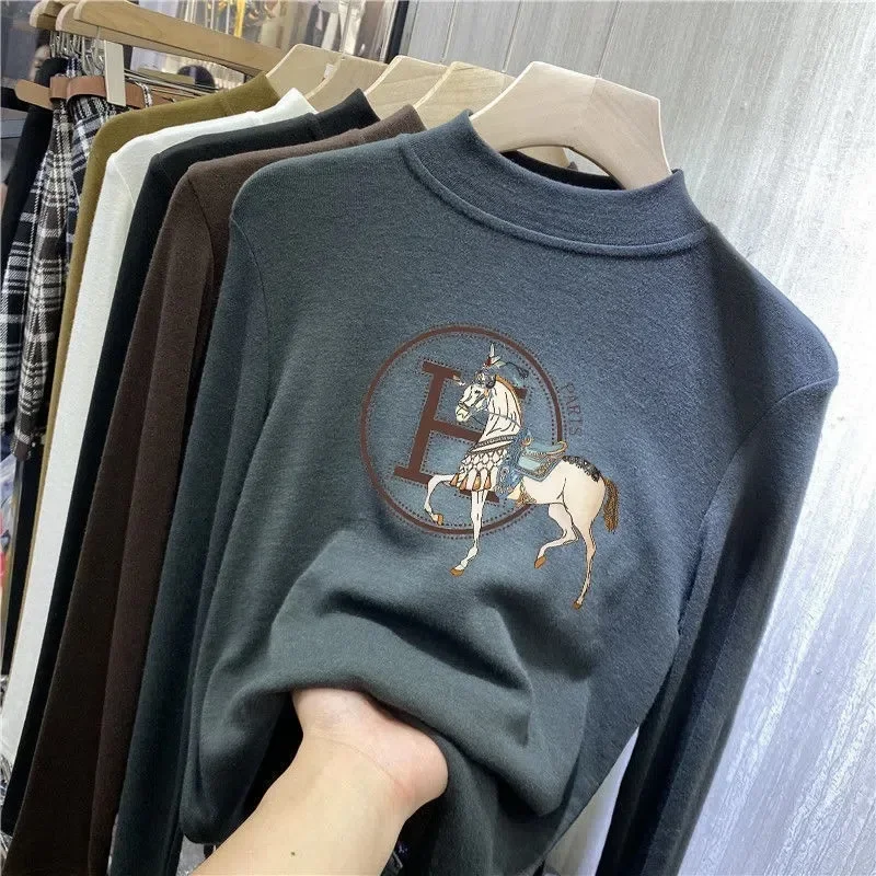 الصوف نصف بولو/السلحفاة الرقبة قاعدة طبقة الملابس النسائية الخريف/الشتاء نمط سميكة الدافئة الأكمام تي شيرت الداخلية #3