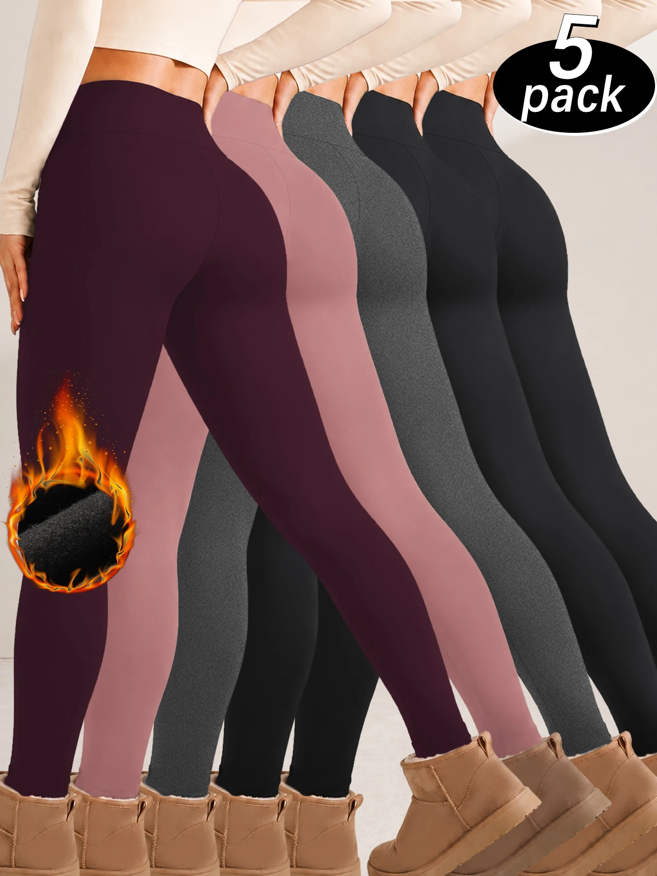 5 Pack Womens Thermal Fleece Lined High Waisted Leggings Workout Winter Warm Thick Tights Soft Yoga Pants