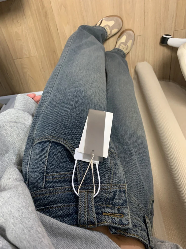 

Прямые джинсы с высокой талией, женские свободные утягивающие брюки больших размеров, широкие брюки с высокой талией, ночной узор