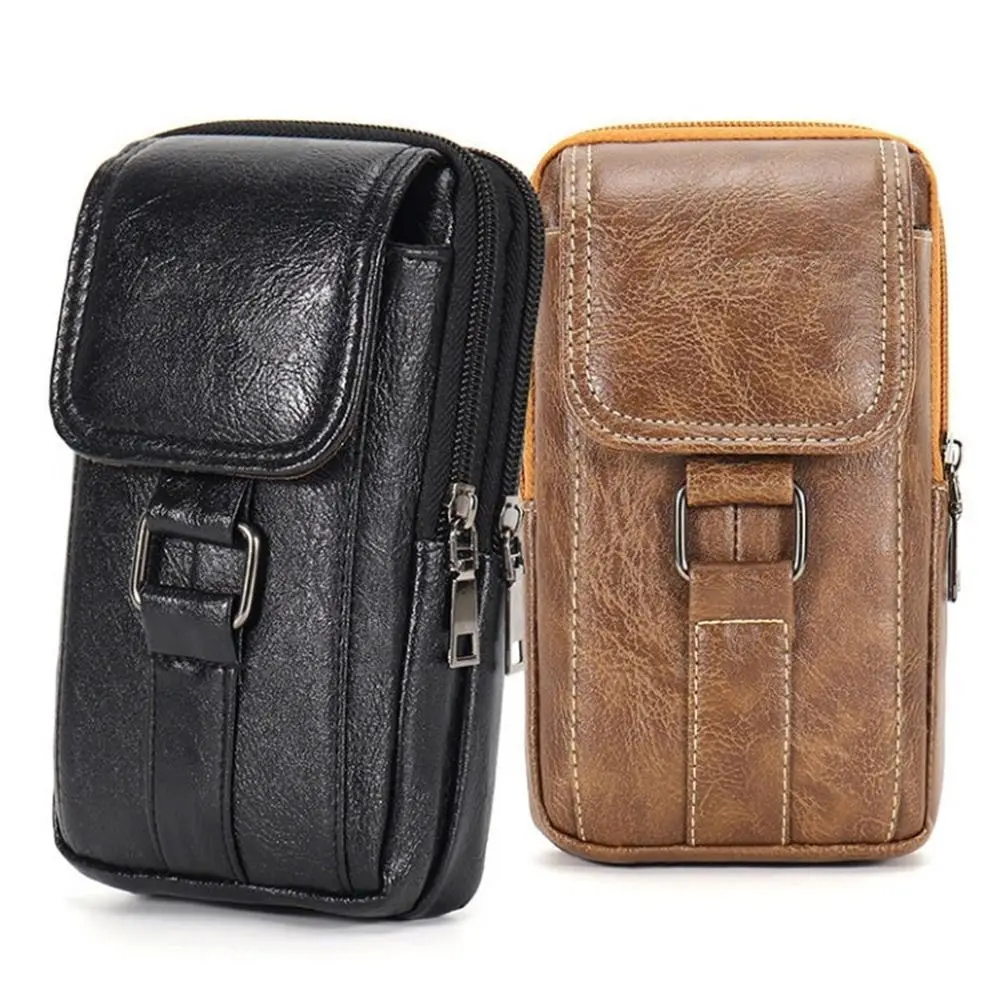 

Portable PU Leather Waist Strap Bag Waterproof Multi Layer Mobile Phone Waist Bag with Waist Hook Handbag Outdoor