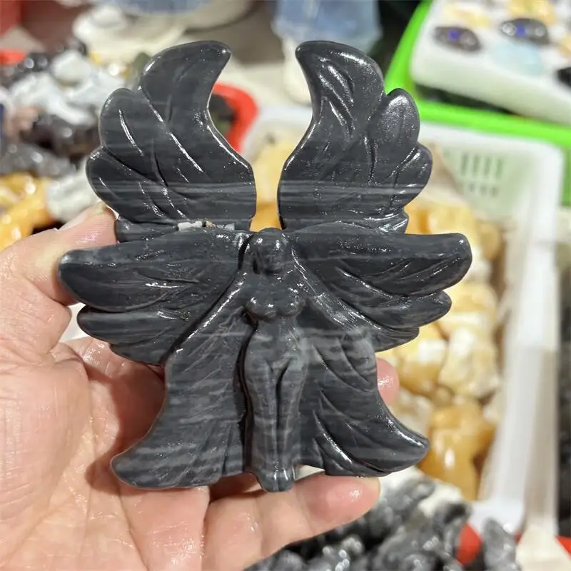 

Natural Taichi Stone Seraph Angel Carving Crystal Healing Halloween Gift Festival Craft For Decoration 1pcs