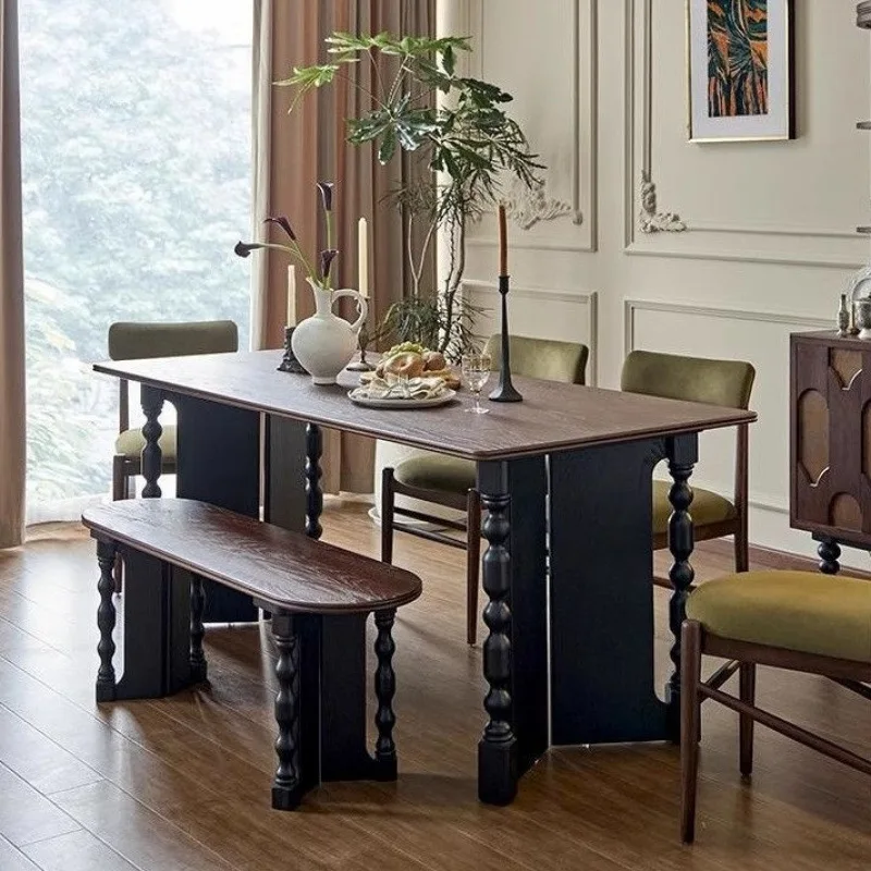 

French retro solid wood rectangular small apartment dining table household antique dining table and chairs simple