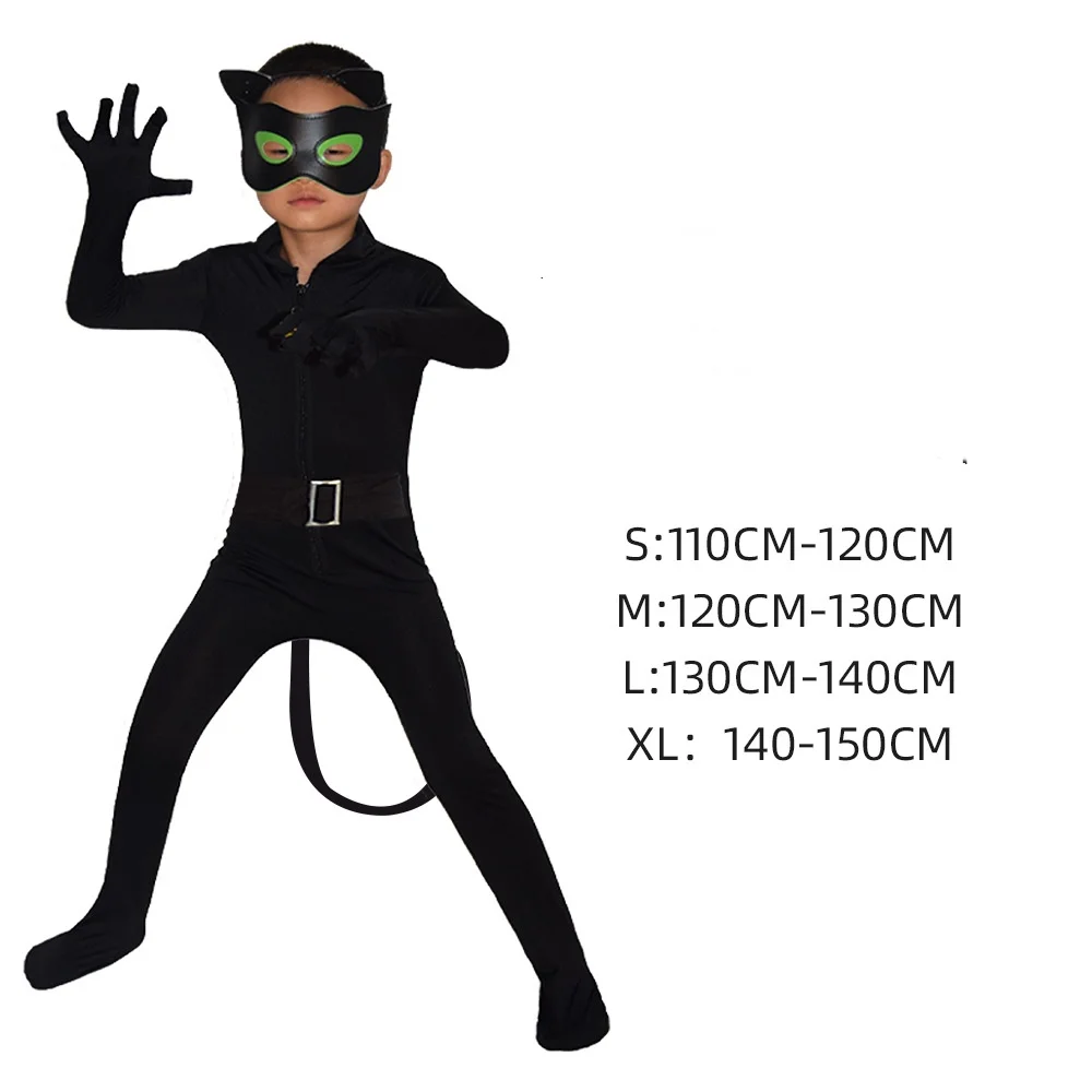 Anime Animal Miraculous NoirS Cosplay Costume Boy Black Cat Cute jumpsuit Children Halloween Performance Clothes Suit