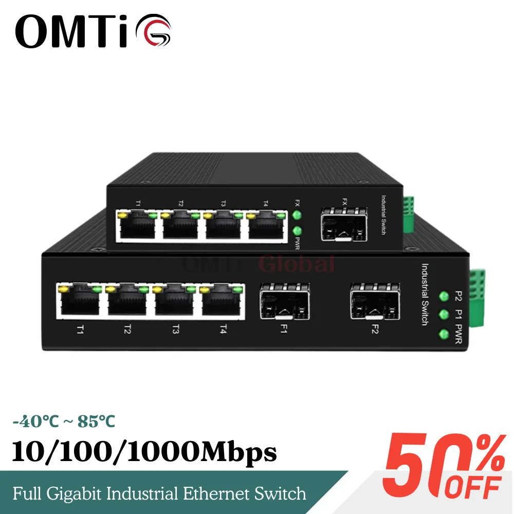 5/6 Port Industrial Gigabit Fiber With SFP 10/100/1000Mbps Ethernet Switch 4GE+1(2)SFP -40 To 85°C DIN-Rail IP40 6KV