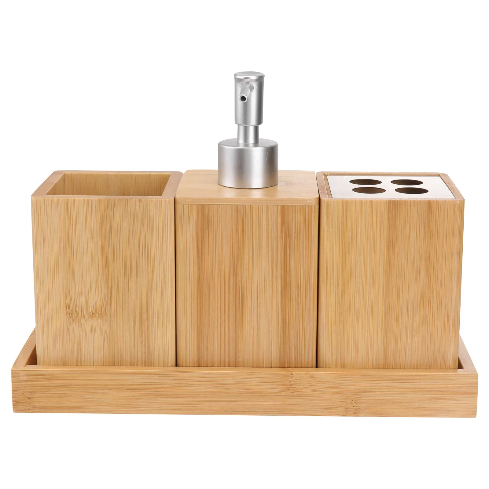 

1 Set Bamboo Wood Bathroom Accessory Set Ceramic Toothbrush Holder Soap Dish Tumbler Cotton Swab Jar Sink Countertop Organizer