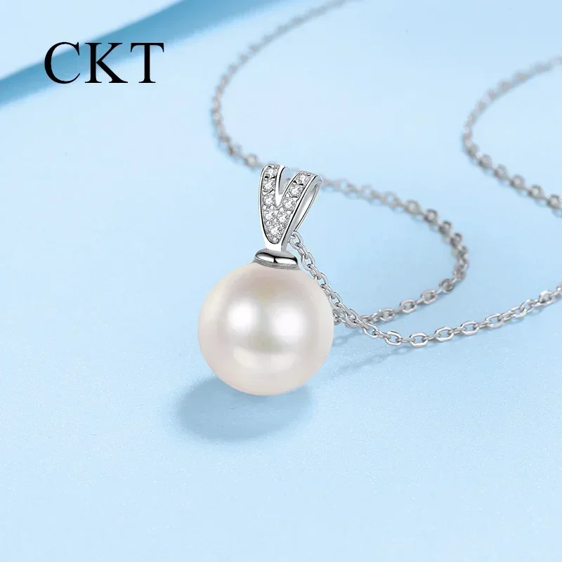 18K White Gold Freshwater Pearl Necklace Moissanite Collarbone Chain Pendants for Women Temperament Platinum Pt950 Fine Jewelry