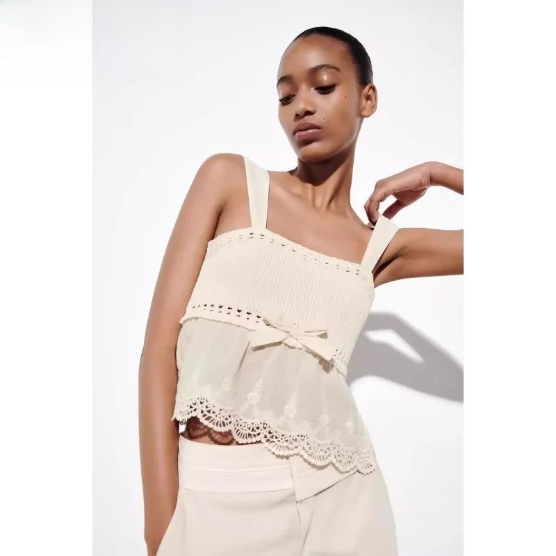 

2024 New Knot Splice ort Knitted Vest Top Women's Faion Commute Sle Color Summer Season Regular Length
