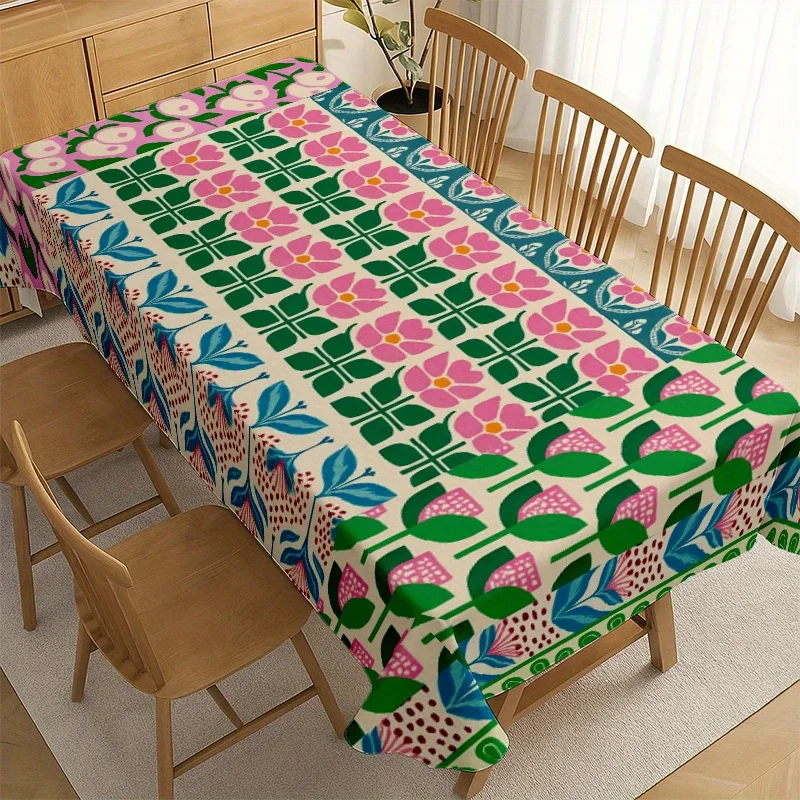 A Soft, Stylish, And Visually Appealing Tablecloth with Colorful Floral And Geometric Patterns, Machine Washable And Easy to Clean, Suitable for Dining Tables, Coffee Tables, Desks, Picnic Tables, Outdoor Dining, And Camping