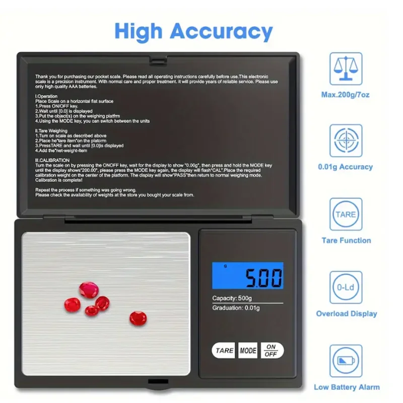 200G-0.01G For Jewelry Gram Weight For Kitchen Precise LCD Mini Digital Scale High Accuracy Backlight Electric Pocket 1Pcs