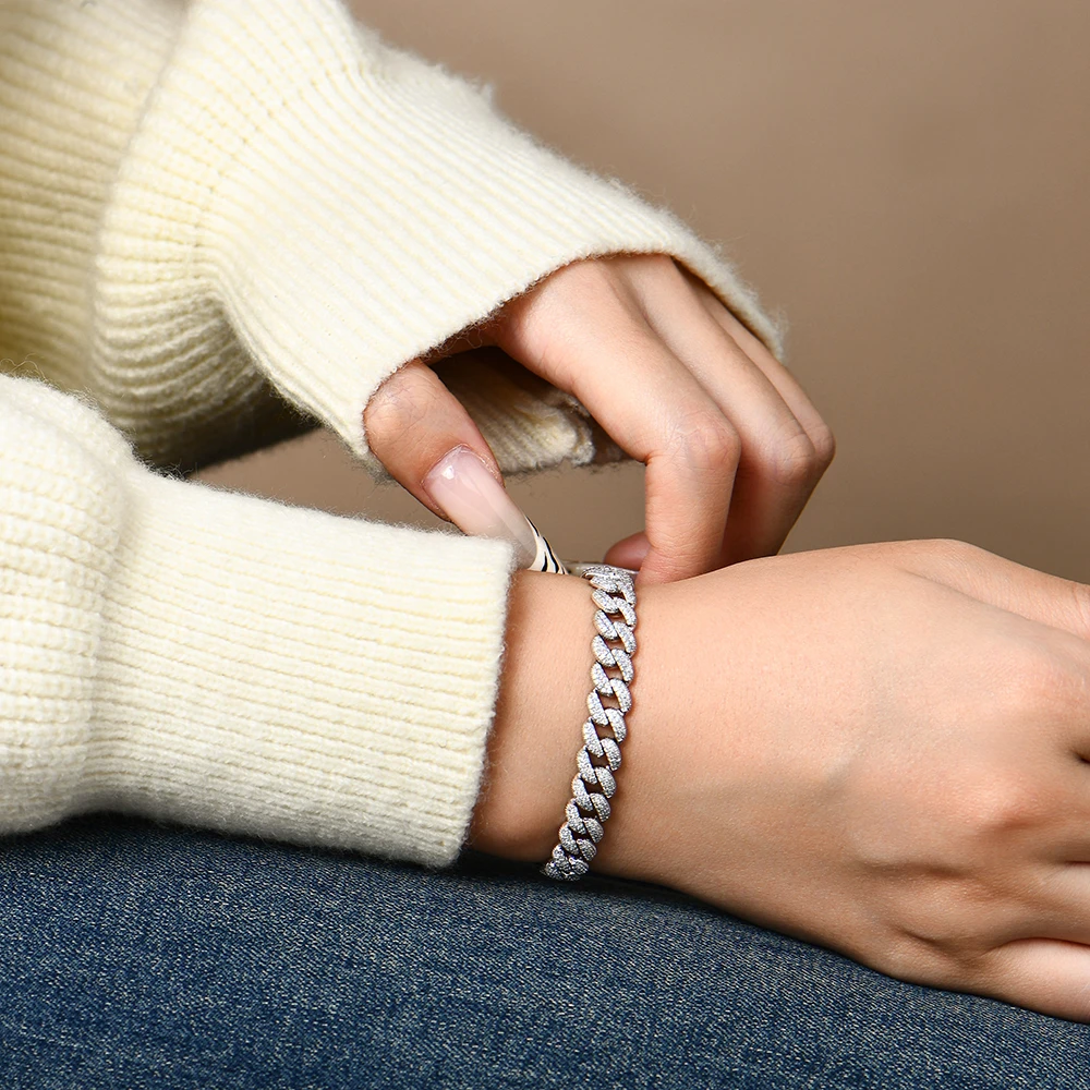 ATTAGEMS DVVS1 Catena piena di Moissanite Cuba per uomo Donna Argento sterling 925 Placcato oro 18k Bracciale tennis Hip Hop Gioielleria raffinata