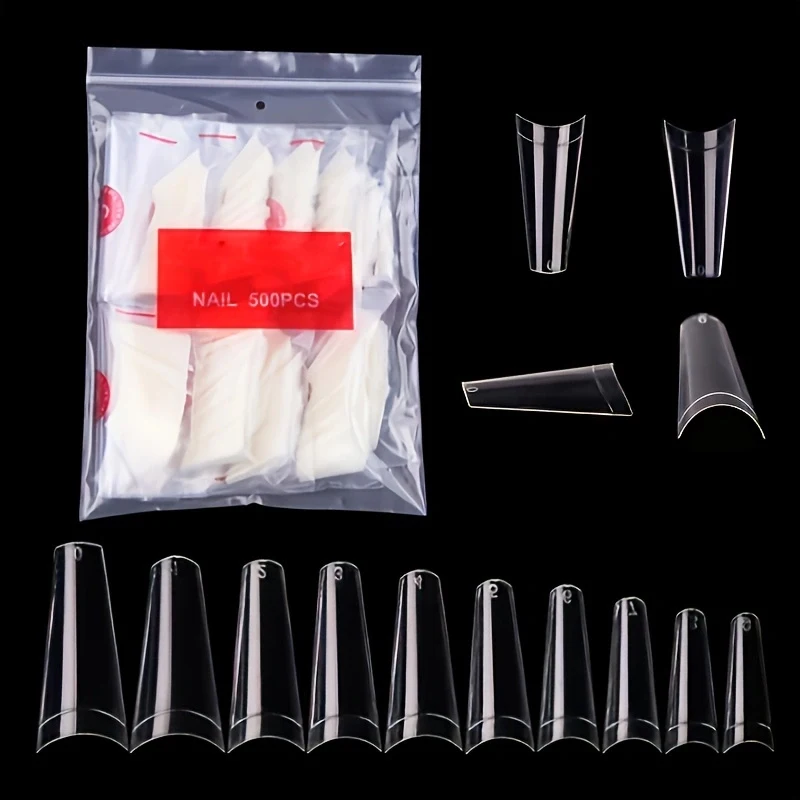 500 sztuk sztuczne paznokcie porady francuski naturalny przezroczysty trumna sztuczne paznokcie porady akrylowy żel UV lakier do paznokci Manicure