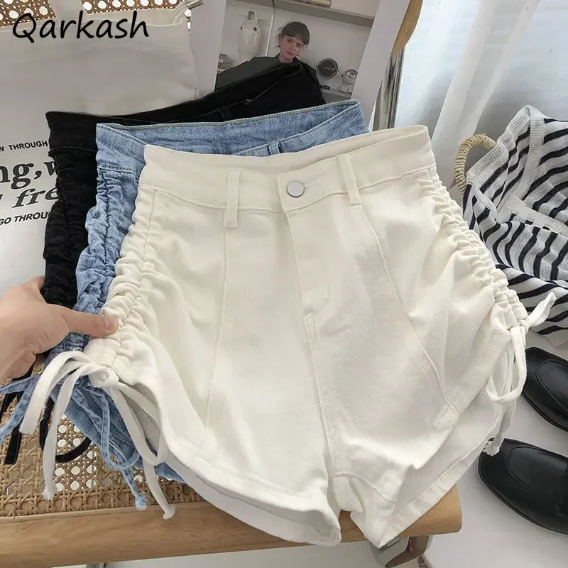 

Summer Denim Shorts Women Shirring Fashion All-match Korean Style Pure Tender Girlish Y2k Streetwear Hipster High Waist Mujer