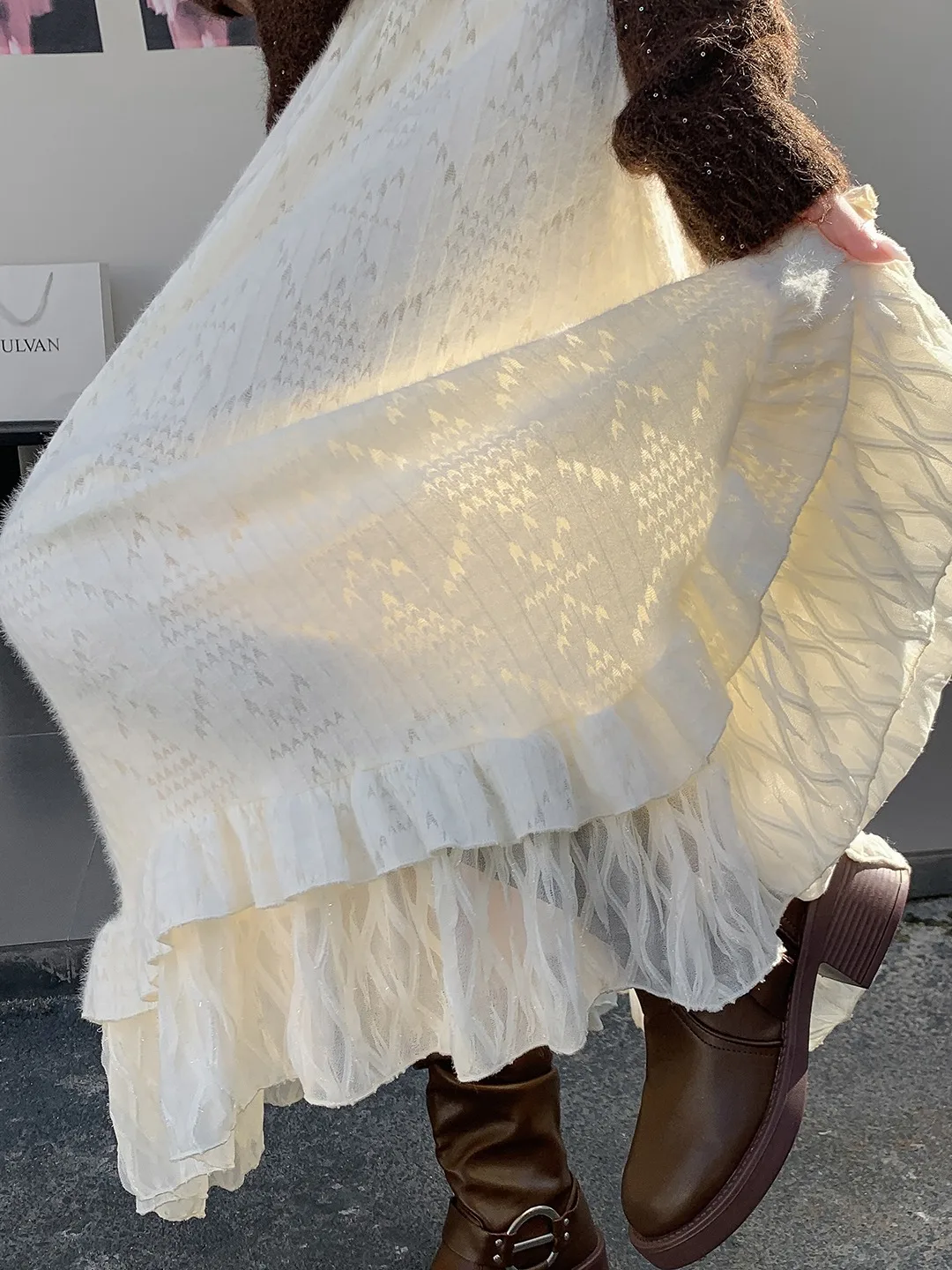 

Зимняя юбка Ele: женская свободная юбка миди с асимметричным подолом, в корейском стиле, для повседневной носки, с высокой талией и отделкой по краю