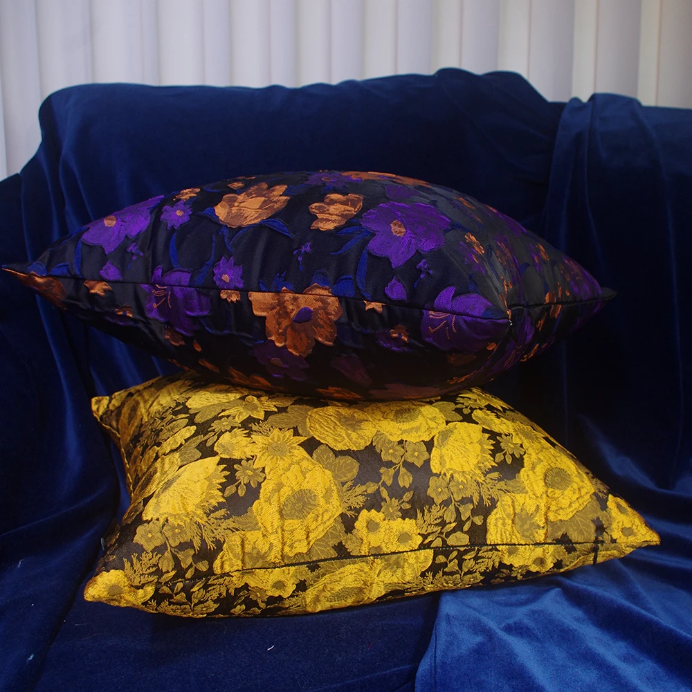 ESSIE HOME Purple Golden Flower Gold Sunflower Vintage Design Floral Cushion Cover Pillow Case Jacquard