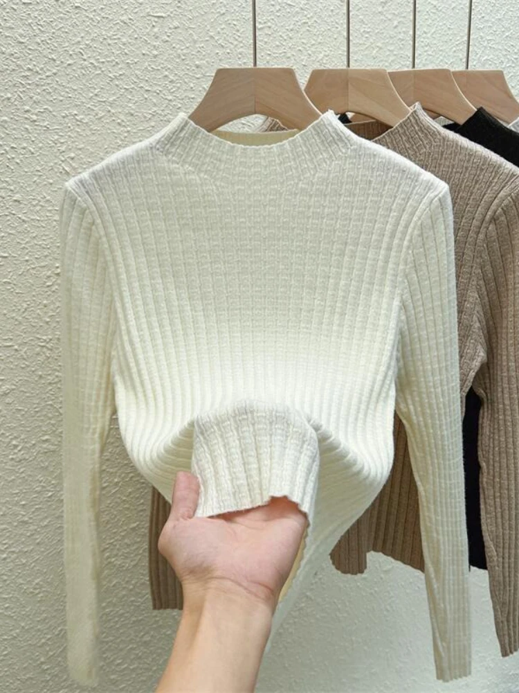 Herbst Winter 2026 Neuer Einfarbiger Langarm-Pullover Damen Strick-Rollkragenpullover Mode Vielseitige Basis-Schicht Oberteile
