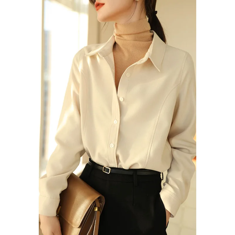 Thiened Corduroy Long Sve irt Feminino Casual Faionable Vintage Inverno Novo Sle Brued Base irt Commute Sle Loo...