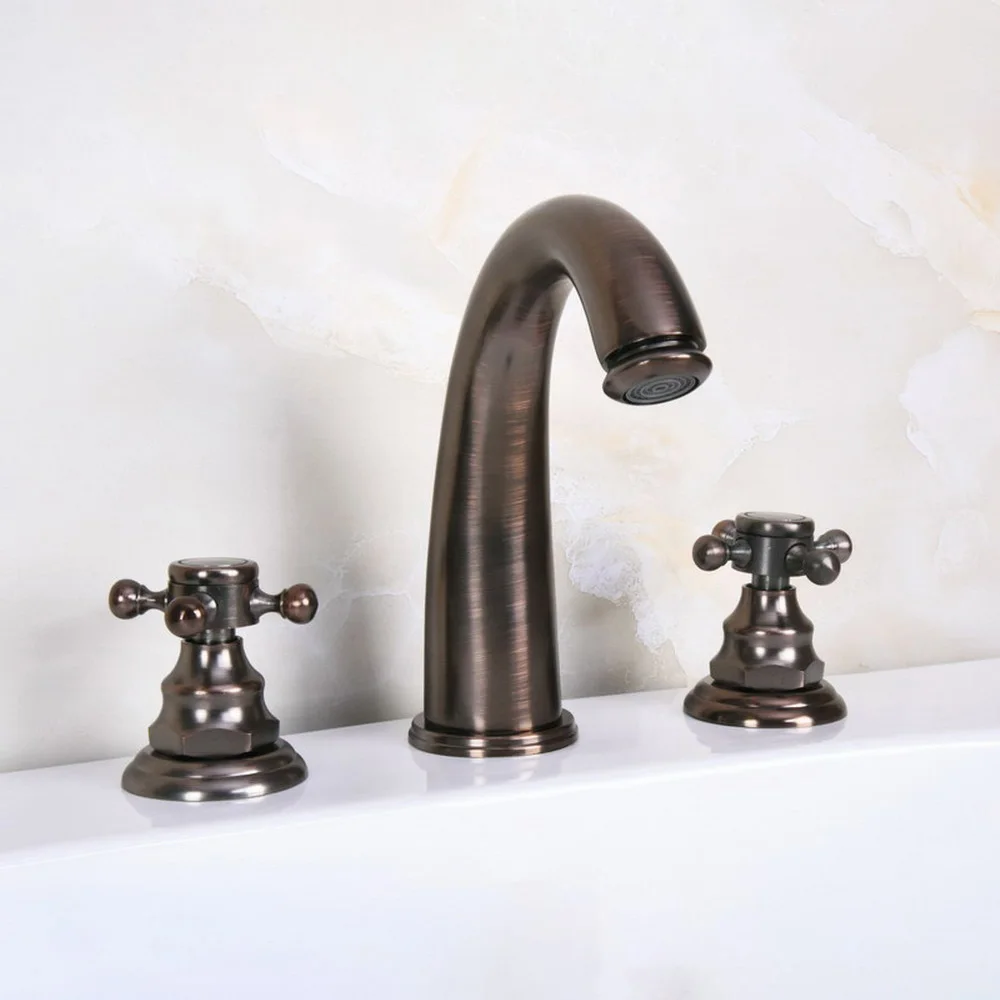 

Bathroom Basin Faucet ORB Brass Bathroom Basin Mixer Tap Sink Faucet Double Handles 3 Hole Bathroom Basin Faucet znf438