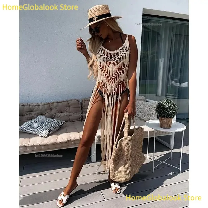 Sexy Strand-Overalls für Damen, handgefertigt, mit Ausschnitten, lange Fransen, Sonnenschutz, lockerer Schnitt, leichtes Oberteil, Strandkleidung für den Sommer, Pool, Strand, Urlaub, Party,
