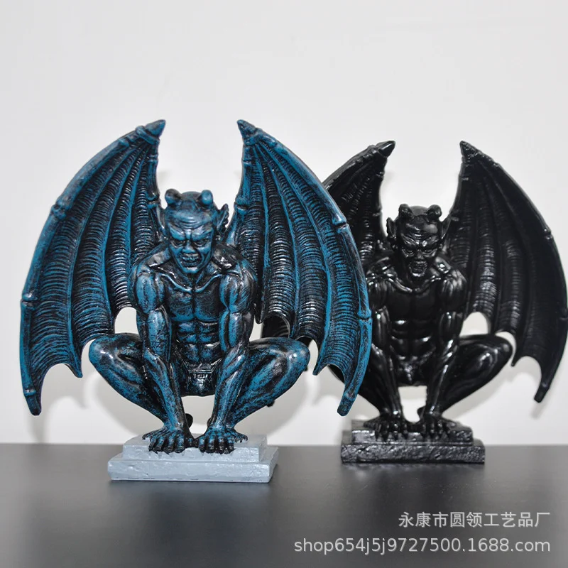 Statue de Gargoyle d'Halloween avec Ailes de Diable, Figurine en Résine, Sculpture Gothique pour la Maison, Ornement Décoratif Commémoratif de Bureau