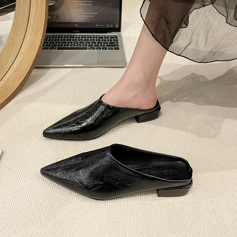 Hochhackige Einfache Damen-Baotou-Halbpantoffeln Spitze Sommer-Abendschuhe Einfarbige Hohe Absätze Schwarze Schuhe – Detail 10