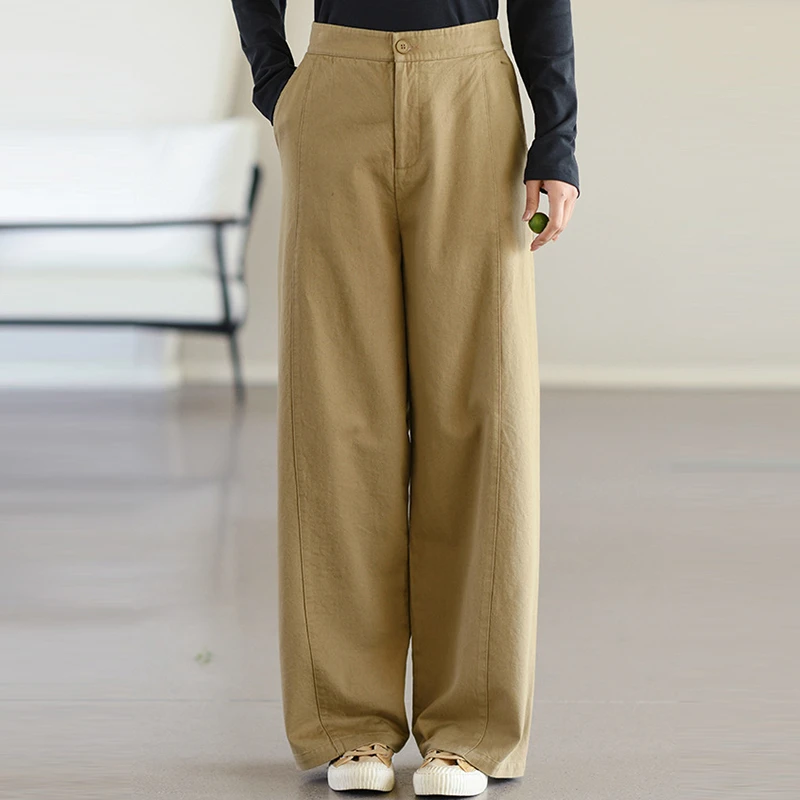 

Женские повседневные брюки с высокой талией, новинка 2026 года, весенние, простой стиль, однотонные, прямые, свободные, хлопковые, M2468