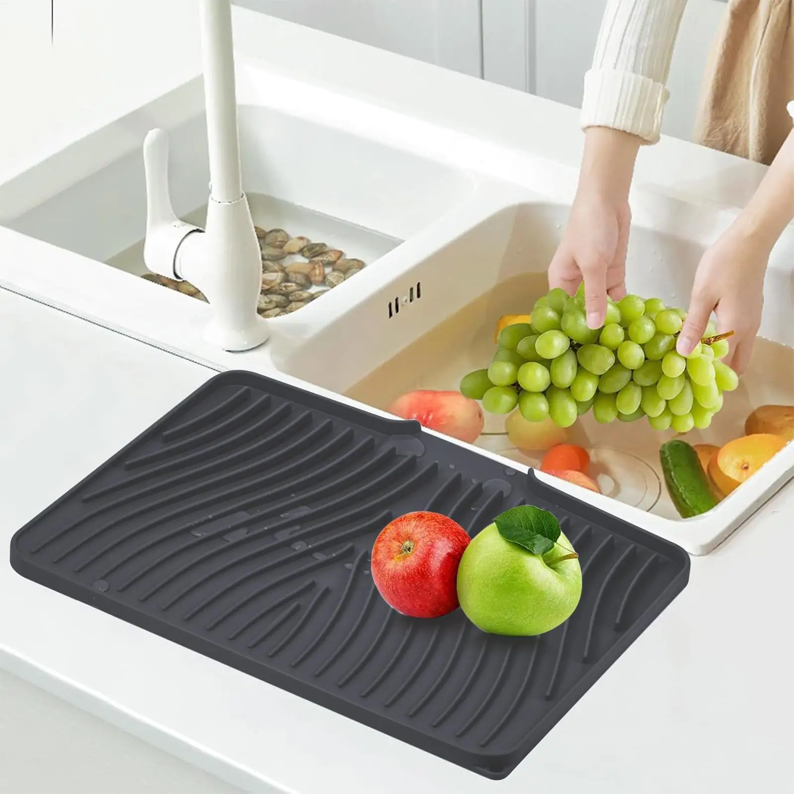 

39X32X14.9cm Self Draining Soap Bar Holder Silicone Kitchenware Tray Counter Caddy-Organizer Board Bowl Dish Drying Mat