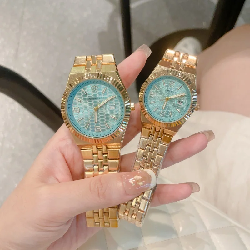 Duhaman moda casal relógios tendência simples relógio de quartzo original para amante à prova de água data semana relógio de pulso dia dos namorados zf013