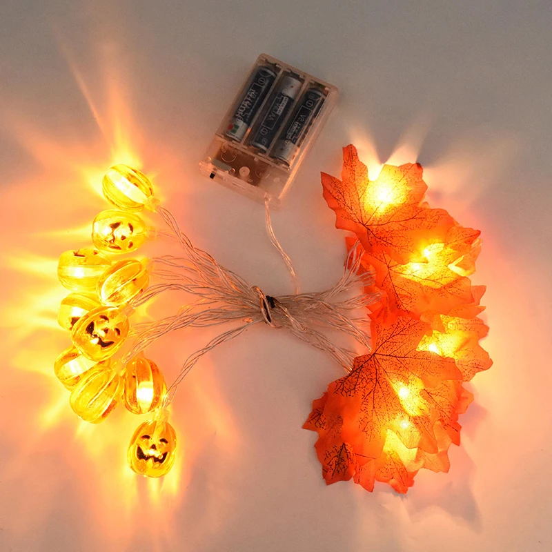 20LED Artificial Maple Leaf Garland Vine Autumn Maple Pumpkin String Light Halloween Thanksgiving Party Home Decor Xmas Supplies