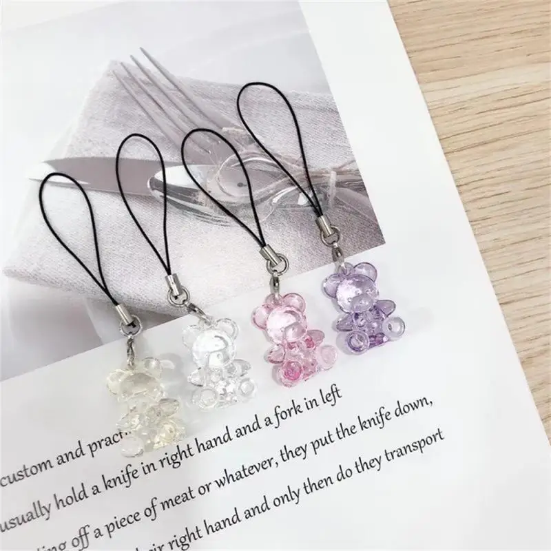 New Design 1 Piece Cute Cartoon Anime Bear Crystal Mobile Phone Chain Fashion Bag Charms Lovely Phone Strap Keychain