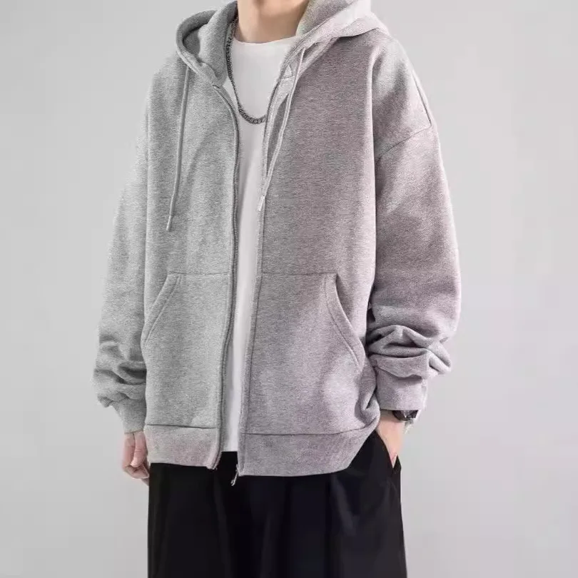 Casaco com Capuz Masculino Americano, Jaqueta Cardigã Vintage de Outono para Jovens, Moletom com Zíper