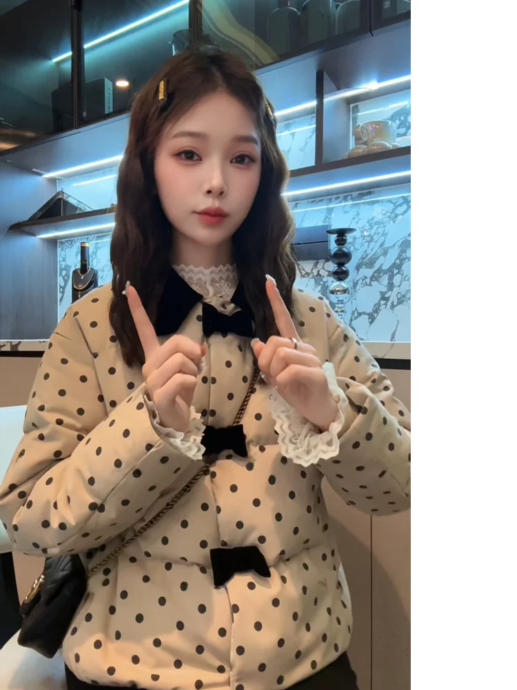 

Xuanxuanchen Thiened ort Dot Pattern Women's down Jaet Sli Winter Coat Casual Sle Warm Long Sve Zipper Closure