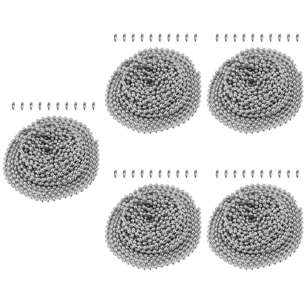 

5 шт., 5 шт., цепочка из бисера с разъемом для мужчин, шариковые соединители из нержавеющей стали, серебро